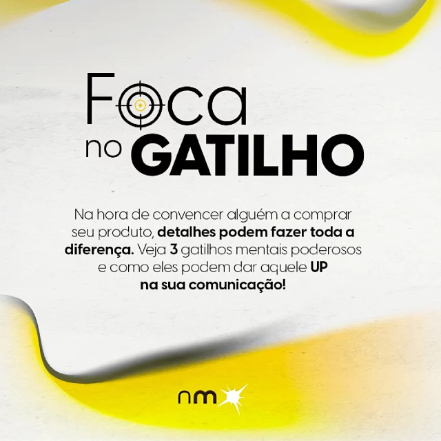 Gatilhos mentais são estratégias que ativam emoções ou impulsos, ajudando a influenciar decisões de forma natural e sutil. Quer um exemplo? Quando você vê uma promoção com "últimas unidades", sente aquela urgência de comprar, né? Isso é escassez, um dos gatilhos mentais! 😏

Eles são fundamentais para criar conexão e despertar o interesse do seu público. Quer deixar sua comunicação irresistível? Use gatilhos como escassez, prova social e reciprocidade! Fale com a New Mind e descubra como usar essas estratégias para dominar a mente do seu público! 💡✨

#agencia #marketing #comunicacao #fazsentido #gatilhosmentais